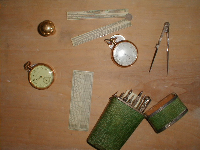 Samuel Thomson's inherited ivory and silver drafting set and molding planes